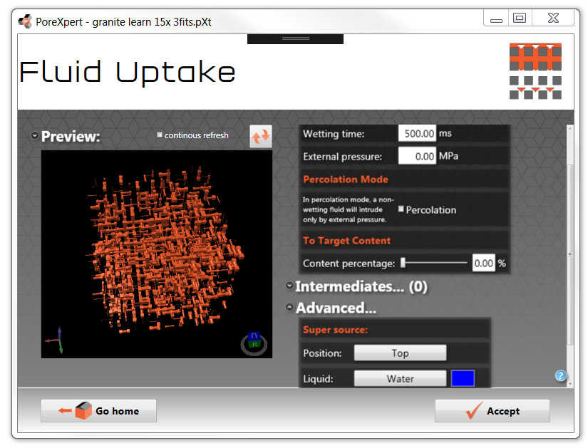 tutorial fluid uptake granite 500ms screen