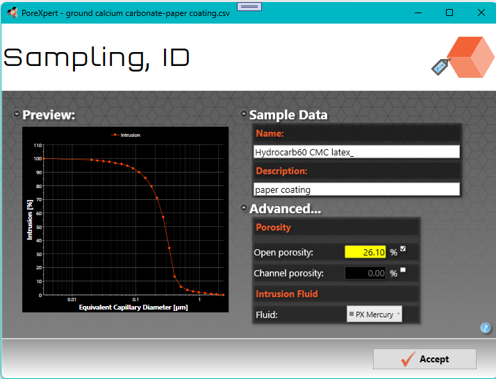 sampling screen showing porosities